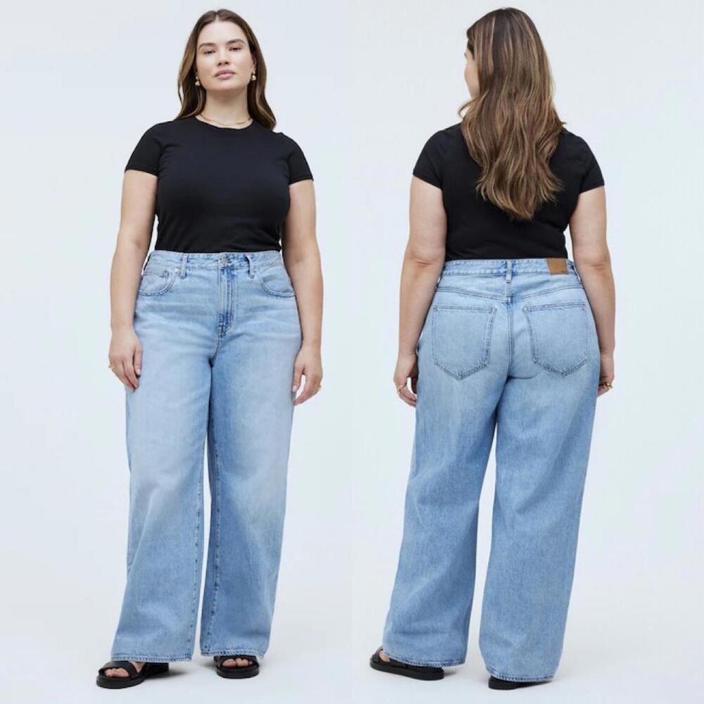 Madewell Plus Superwide Leg Jeans 32 Ahern Wash Light 100% Cotton Rigid High - Picture 1 of 8